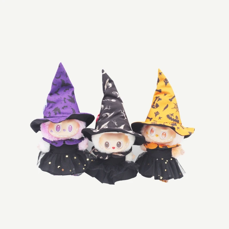 

17cm for Labubu Doll Halloween Clothes V1 V2 V3 Party Carnival Witch Hat Skirt Set Clothing Accessories Toys Birthday Gift