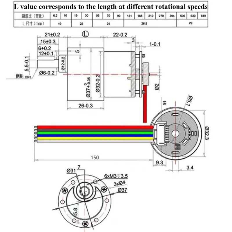 1pcs 37-520Gear Motor 6V/12V DC Reducer Motor With Speed Measuring Hall Encoder Robot Large Torque Brushed Engine Metal Teeth