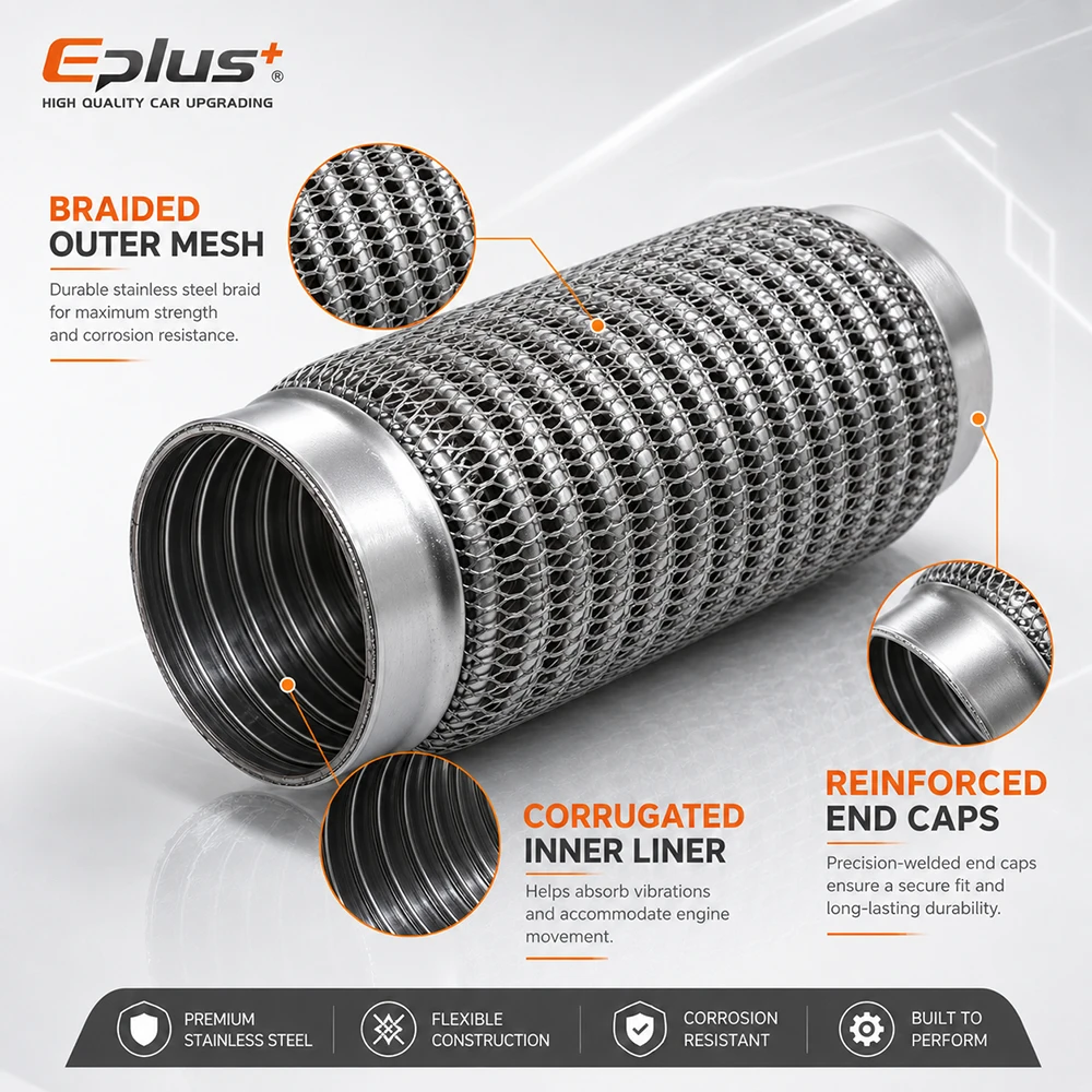 Edelstahl Geflochtenes Auspuff-Flexrohr Gewebtes Netz Flexibler Faltenbalg Anti-Vibrations-Universal-Auto-Schalldämpfer-Verbindungsrohr – Detail 4