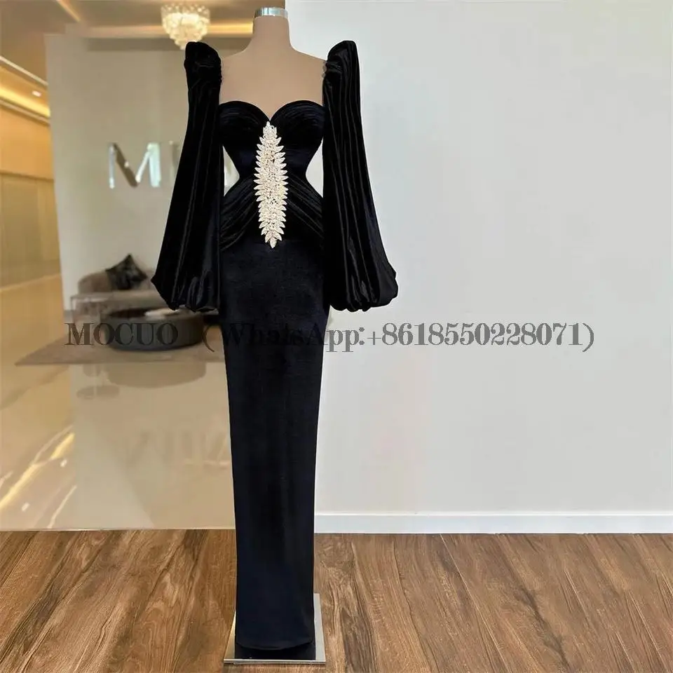 

Dubai Black Mermaid Evening Dresses Cap Sleeves Beadings Sweetheart Pleated Prom Dress Arabia Dubai Celebrity Party Gowns