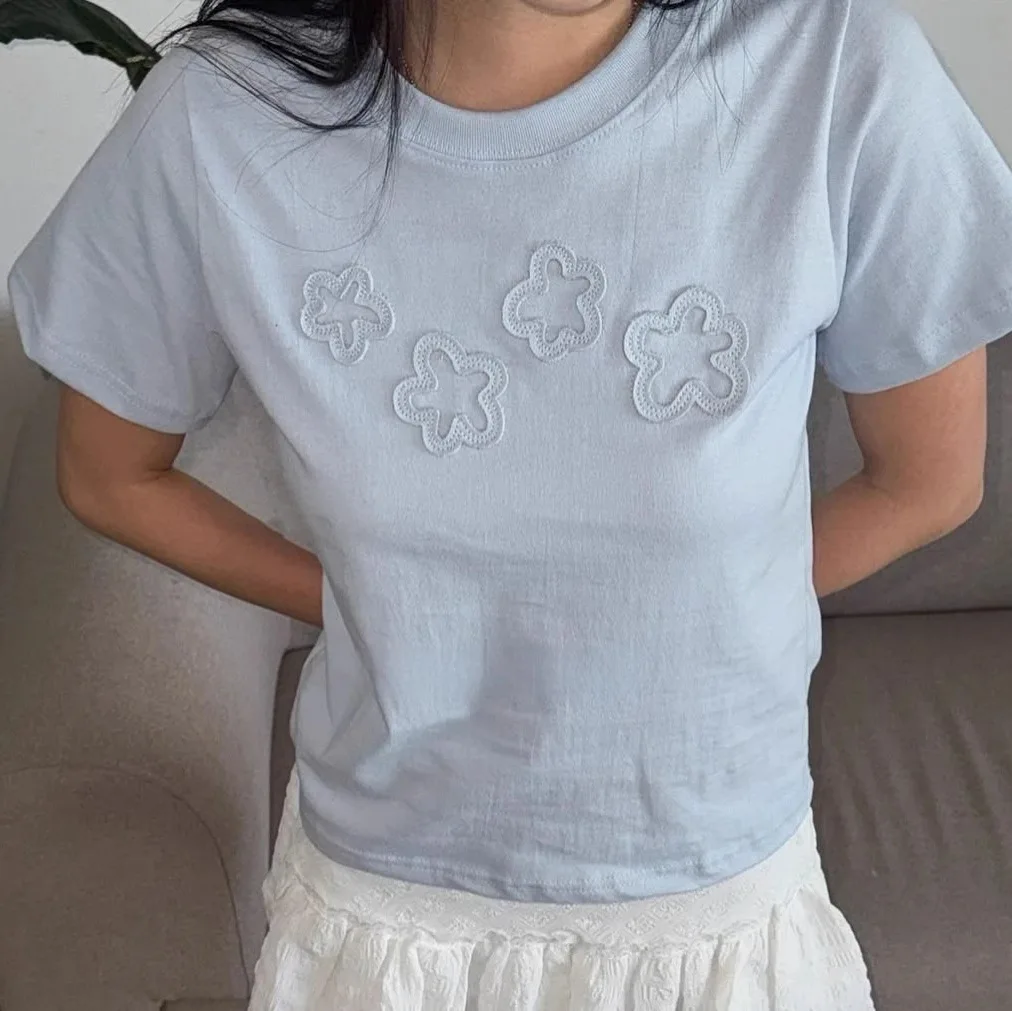

Y2K Summer T Shirt 3D Flower Print Short Sleeve Casual Fashion for Japanese Korean Style