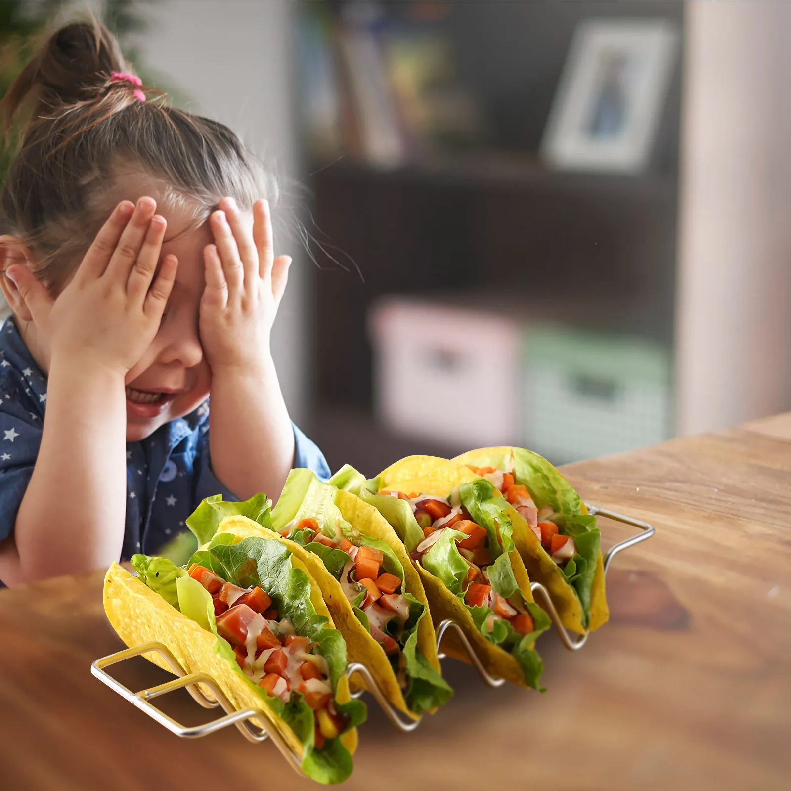 

Stainless Steel Burritos Stand Taco Holder For Pancakes Hot Dogs Mexican Rolls Kitchen Gadget Storage Rack