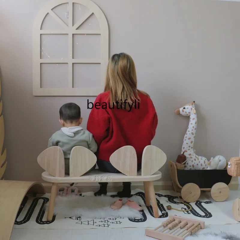 GY INS Double Bench Wing Shape Solid Wood Stool Children's Room Children's Clothing Store Shoe Changing Stool Learning Bench