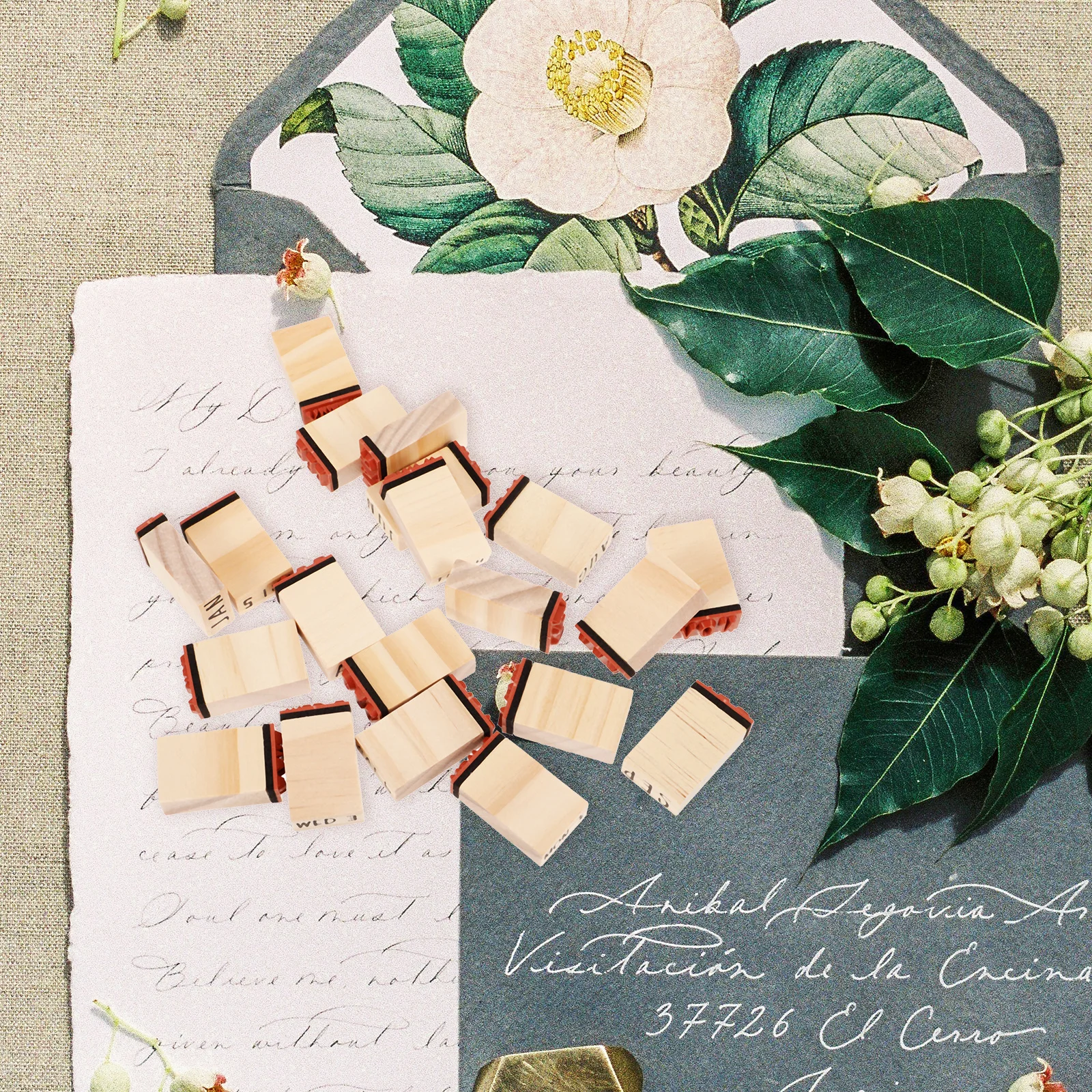 

1 set 1 Set Handmade Wooden Stamp Set For Diy Scrapbook Monthly Planner Retro Journal Natural Scene Seal Multipurpose