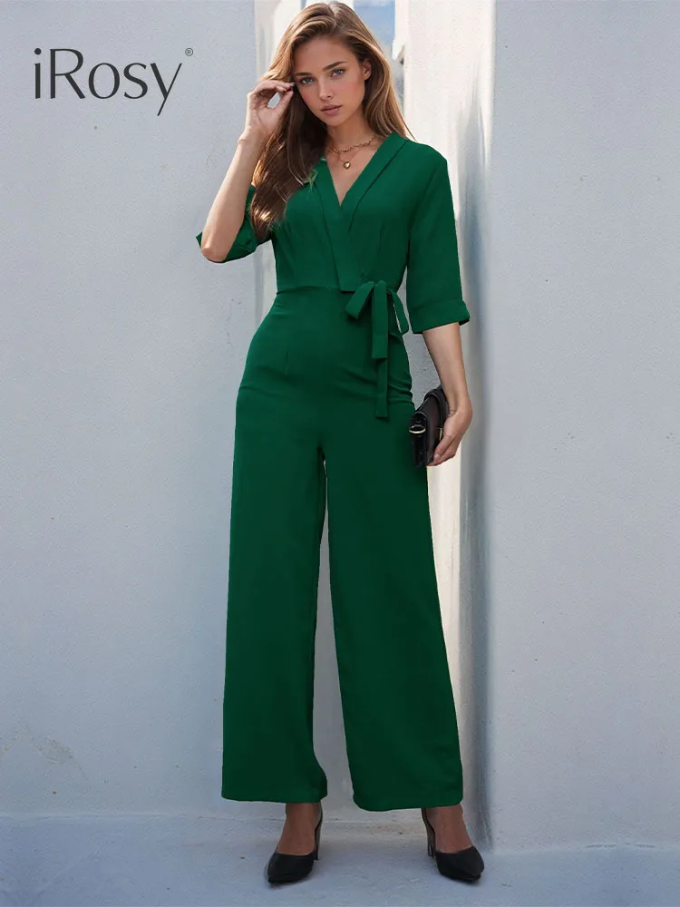 2024 Women's Spring Summer V Neck Half Sleeve Jumpsuit Elegant Cocktail Prom Office Graduation Wedding Party One Piece Outfit