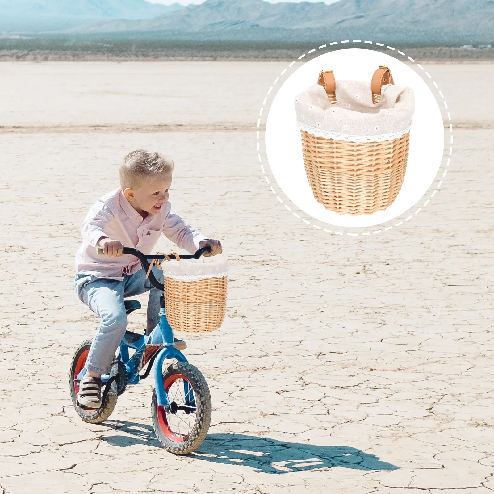 

Kids Rattan Woven Bike Basket Premium Material Detachable Design Scooter Front Basket Outdoor Use Multi-Function Pet Carrier
