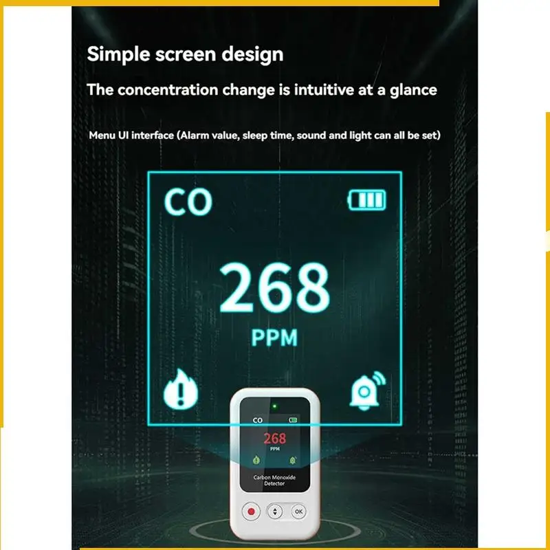 A93P ポータブル一酸化炭素検出器 CO 濃度検出アラーム付き、二酸化炭素検出器