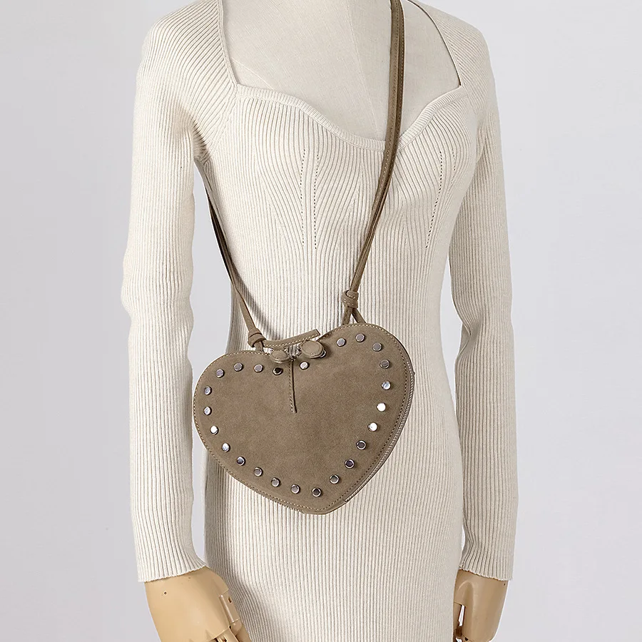 Vintage Faux Suede Love Hearts Crossbody Bag for Women Mini Shoulder Bags Funny Cute Small Coin Purses 2025