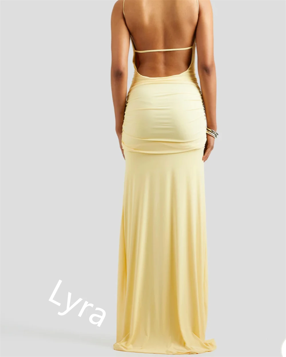 Vestido de noche elegante personalizado de Jersey amarillo, cuello cuadrado, tirantes finos, vestido de fiesta sin mangas, vestidos para ocasiones especiales