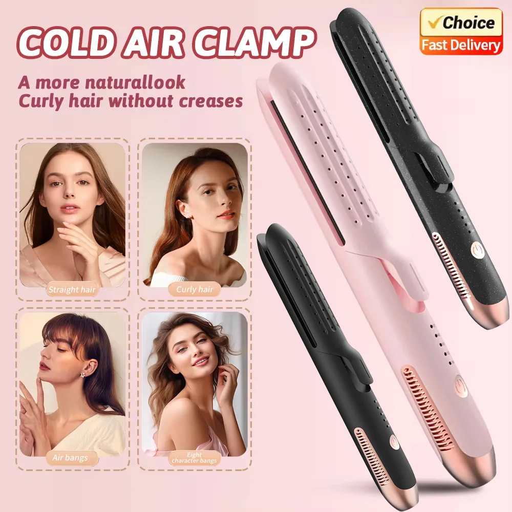 

2025 New Hair Straightener Curling Iron 2 in 1 Negative Ion Cold Wind Paddle Brush Salon Professional Styling Tool