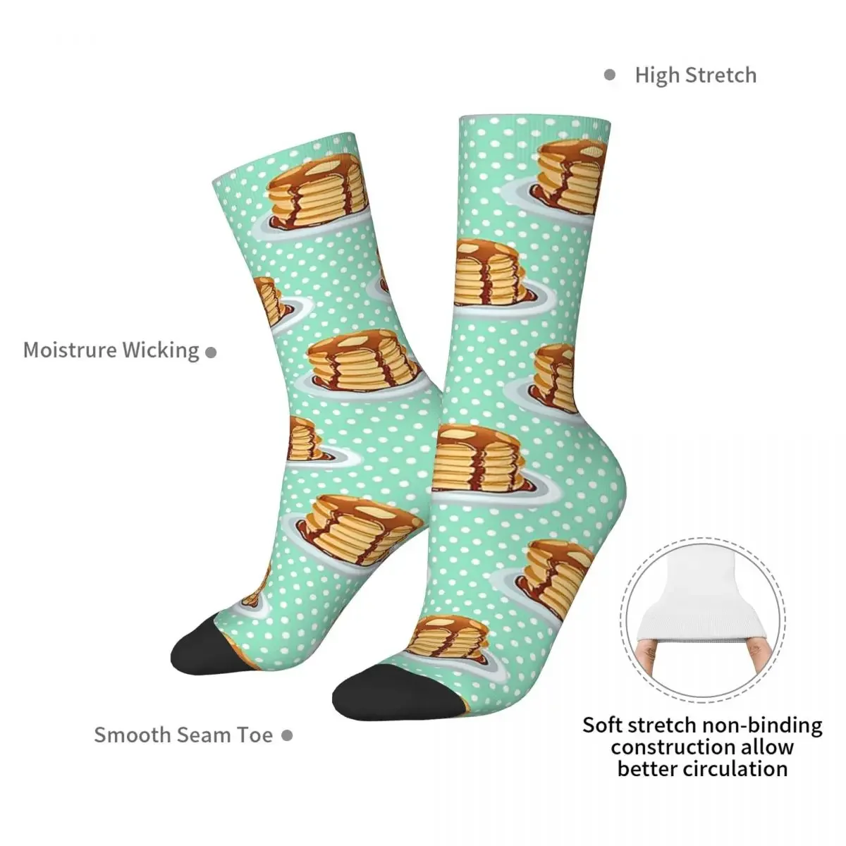 Pancakes With Maple Syrup Pattern Socks Harajuku Absorbing Stockings All Season Long Socks Accessories for Man's Woman's Gifts