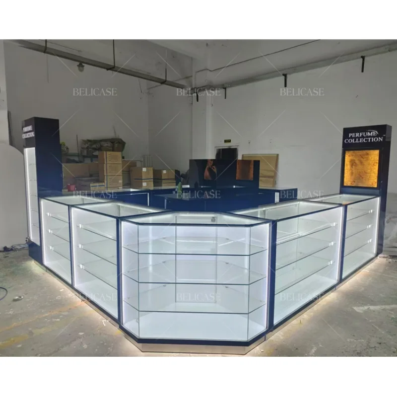 

Customized. luxury jewelry store display cabinet with lighting perfume glass showcase display shopping mall Perfume booth perfum