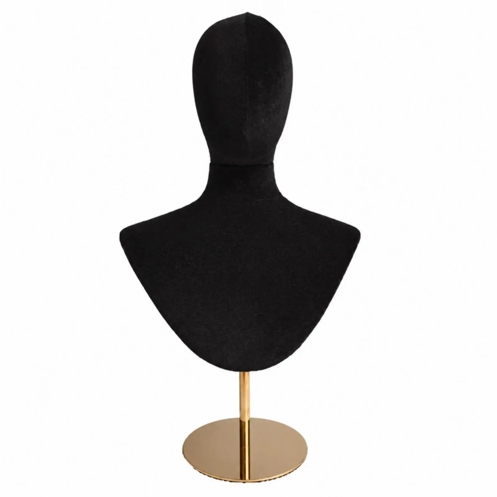 Mannequin Head with Bust Display Stand in Velvet Finish for Hairpiece Hat Jewelry Store Window Showcase