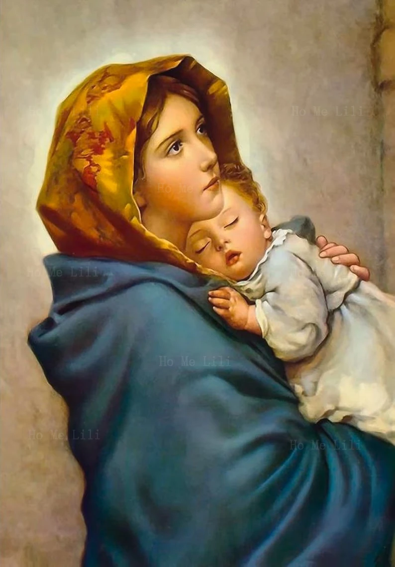 Virgin Mary And Child By Italian Painter Roberto Ferruzzi Print Poster