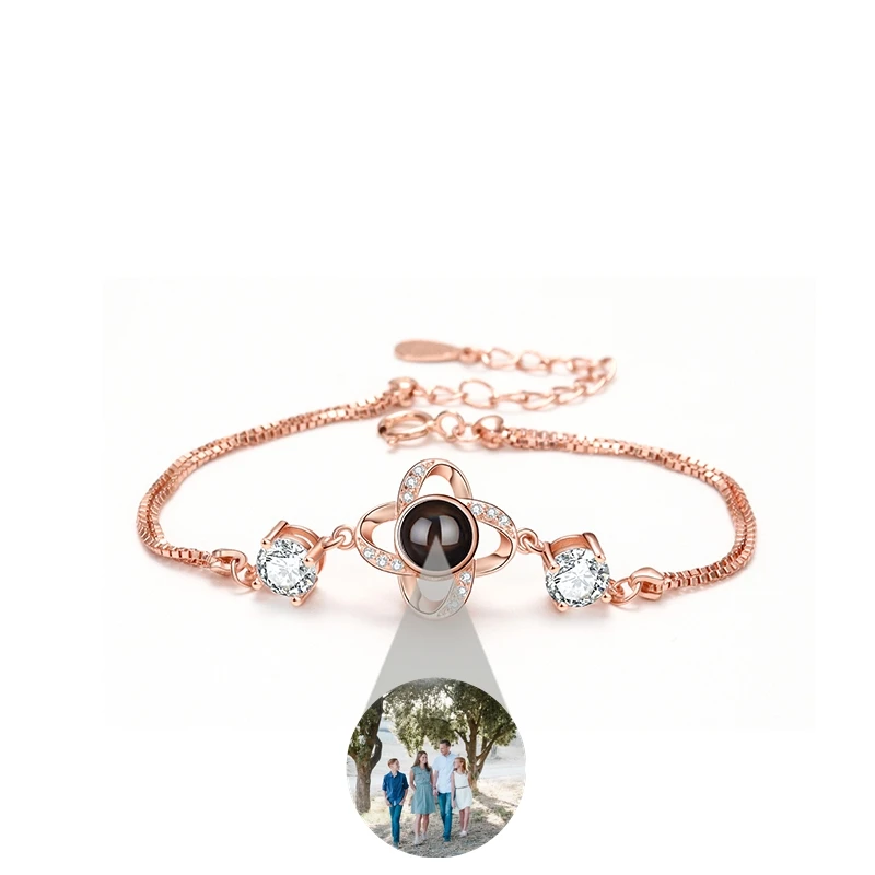 

Four Leap Pendant Bracelet for Women Custom Photo Projection Photo Bracelet Personalized Birthday Gift 925 Silver Chain