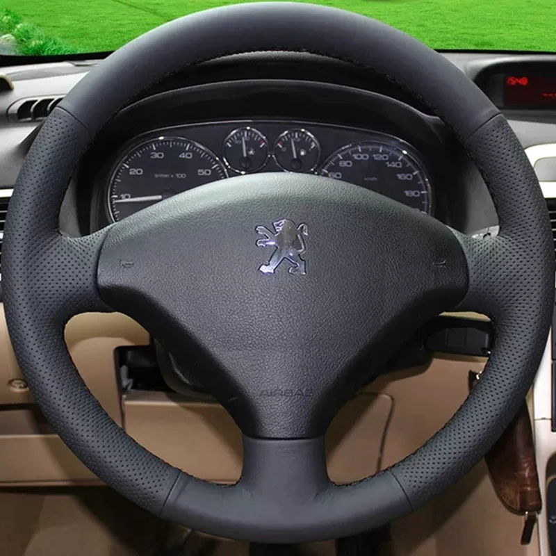 Car Products DIY Black Wearable Faux Leather Car Accessories Steering Wheel Cover For Peugeot 308 Old Peugeot 408
