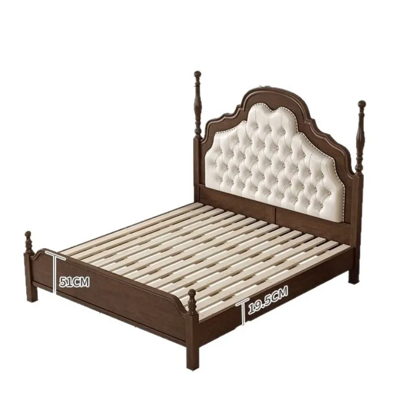 

Household American retro double solid wood bed light luxury simple soft bag master bedroom retro French double soft