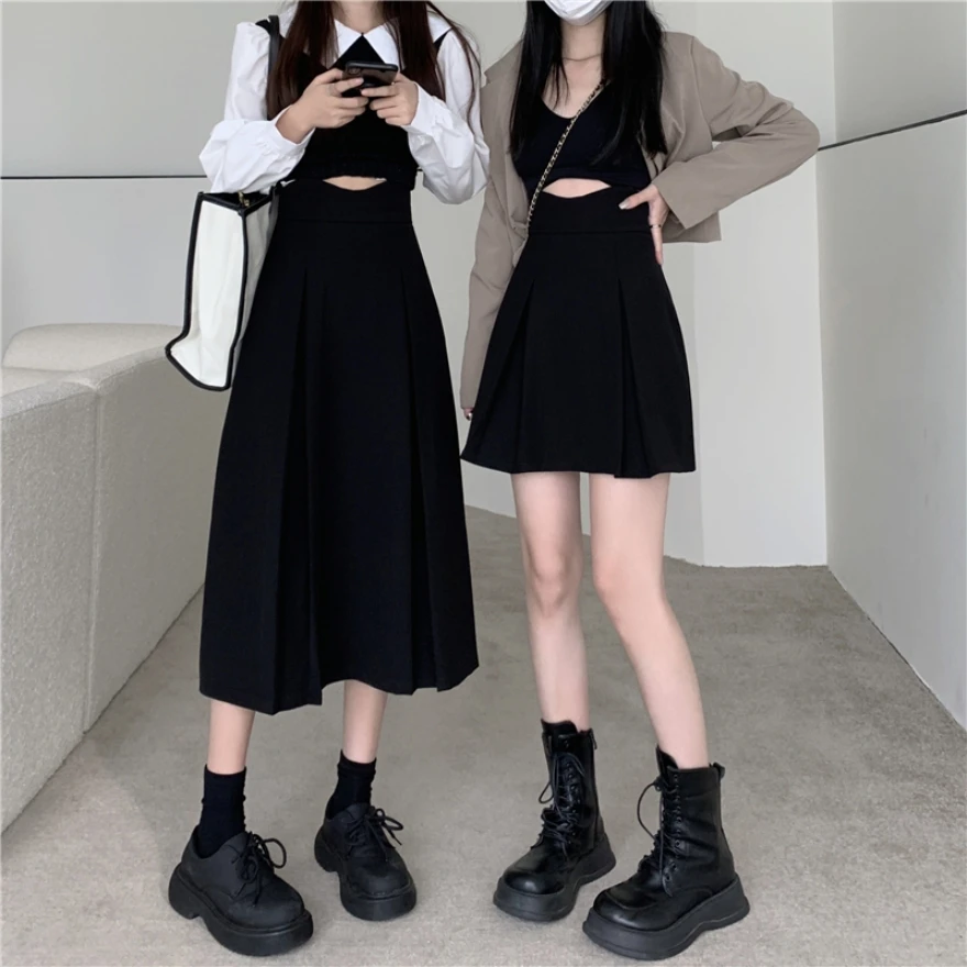 

Юбка-трапеция с высокой талией больших размеров, плиссированная, стройнящая, для женщин, весна-осень, для фигуры типа «груша», дизайнерская, средней длины