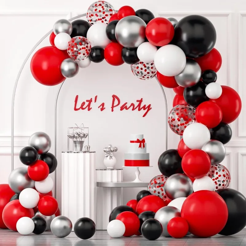 53-Piece Black Red Silver Latex Balloons Graduation Party Birthday Racing Poker Decorations Indoor and Outdoor Party Decorations view 4