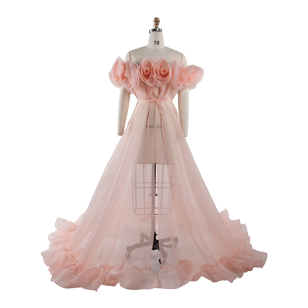 Maternity Dress for Photo Shoot Handmade 3D Flower Long Flowy Dress for Photoshoot Organza Pregnancy Dress for Baby Shower YEWEN - view 6