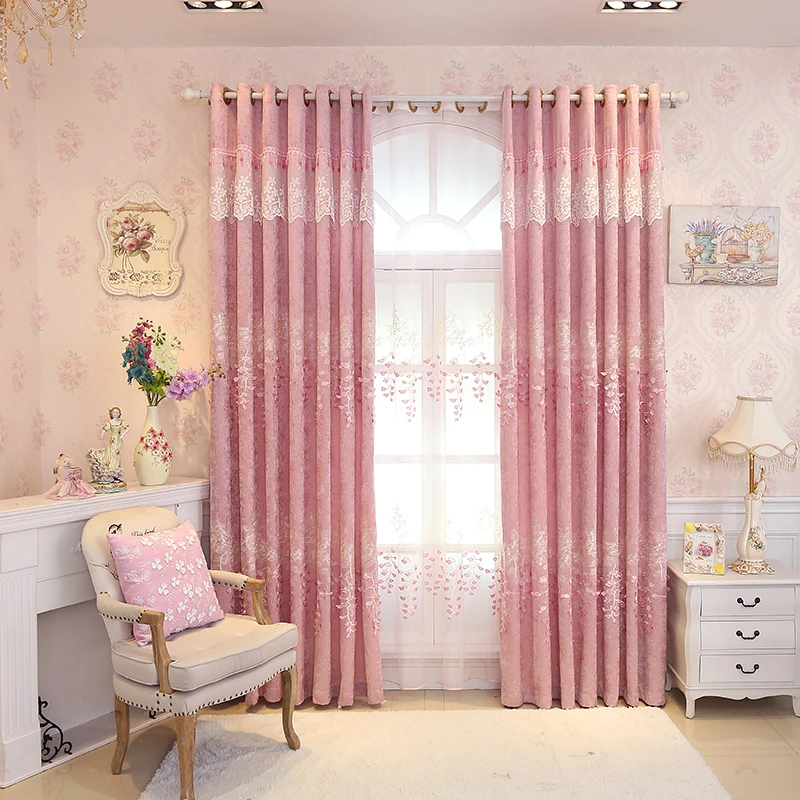 High Quality Princess 3D Embroidery Curtains for Girl's Bedroom, Lace Sheer tulle Ins Curtain for Living Room, Window Drapes