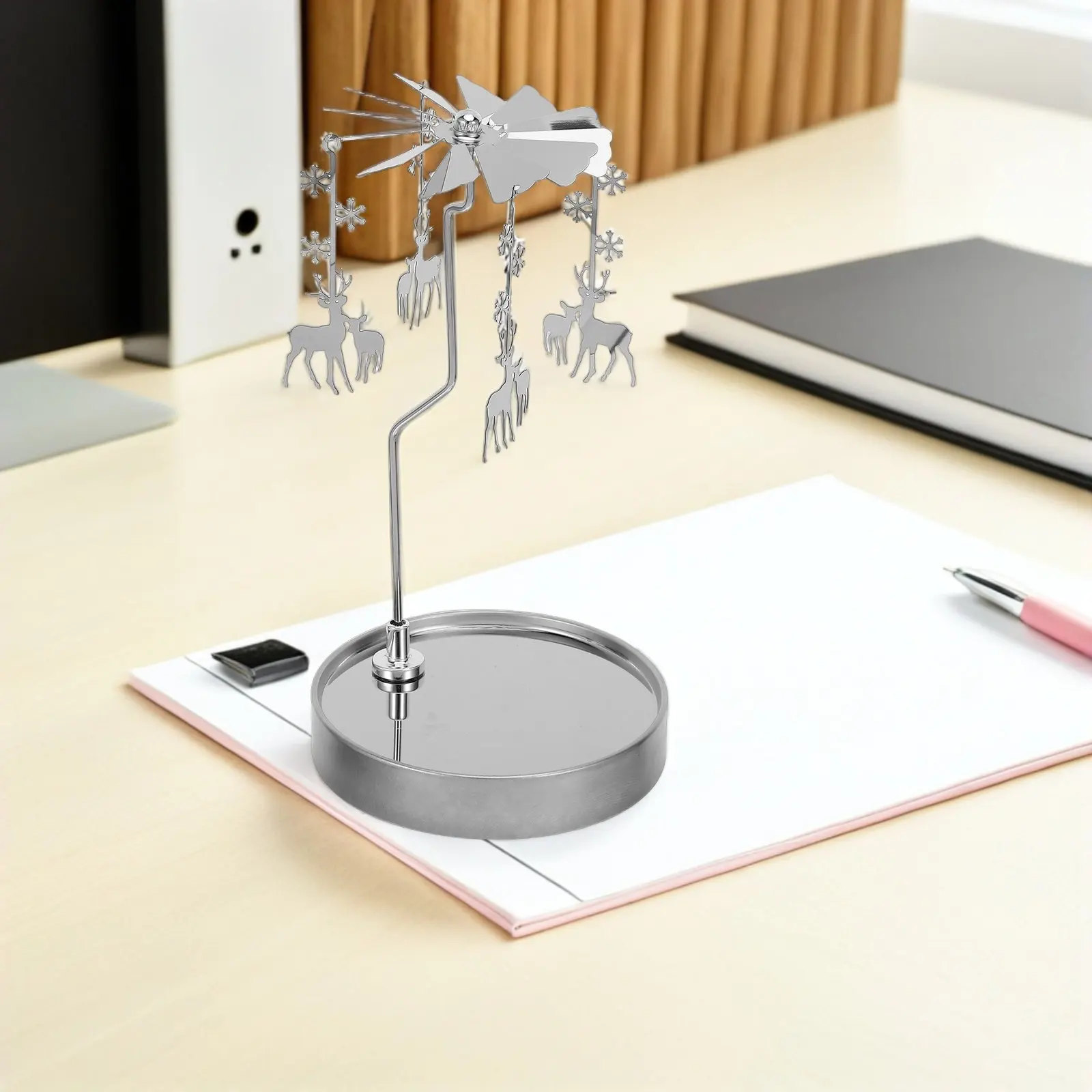 

Stainless Steel Rotating Holder Carousel Spinner for Tealights with Wax Catching Tray Home Decor Holiday Christmas Table
