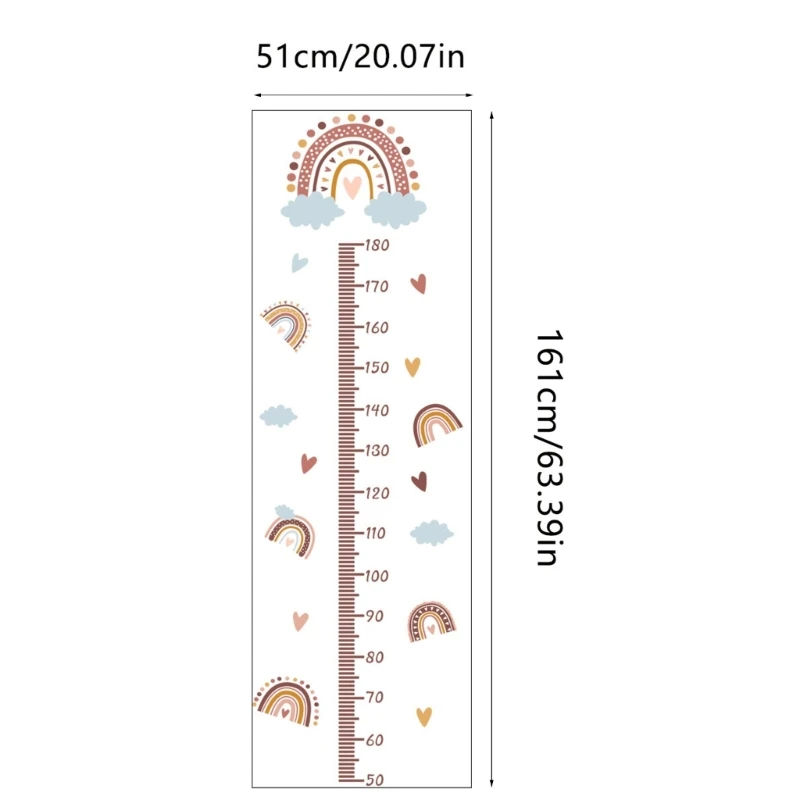 Gráfico crescimento arco-íris para crianças, adesivos parede, régua altura, berçário, quarto, dropship