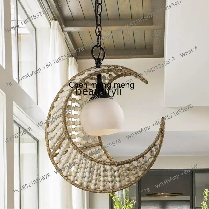 K182K182zqFrench Style Wooden Bead Chandelier Restaurant Moon Modeling Lamp Art Lamp in the Living Room Bar Decoration Lamps