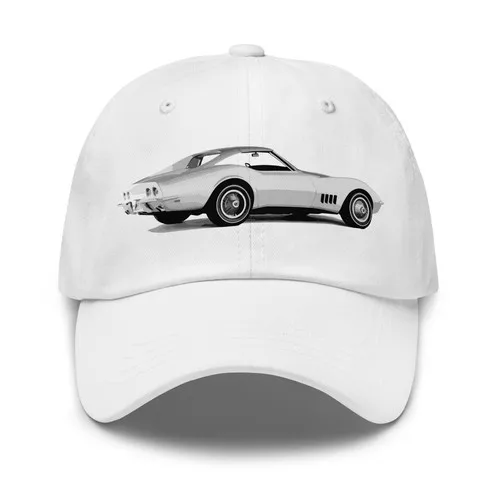 White 1968 Vette Coupe Dad Hat – Classic Stingray Muscle Car C3 Baseball Cap