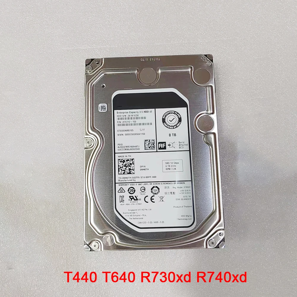 

HDD For Seagate T440 T640 R730xd R740xd Server Hard Disk ST8000NM0185 M40TH 8T 7.2K SAS 3.5" 12GB Hard Drive