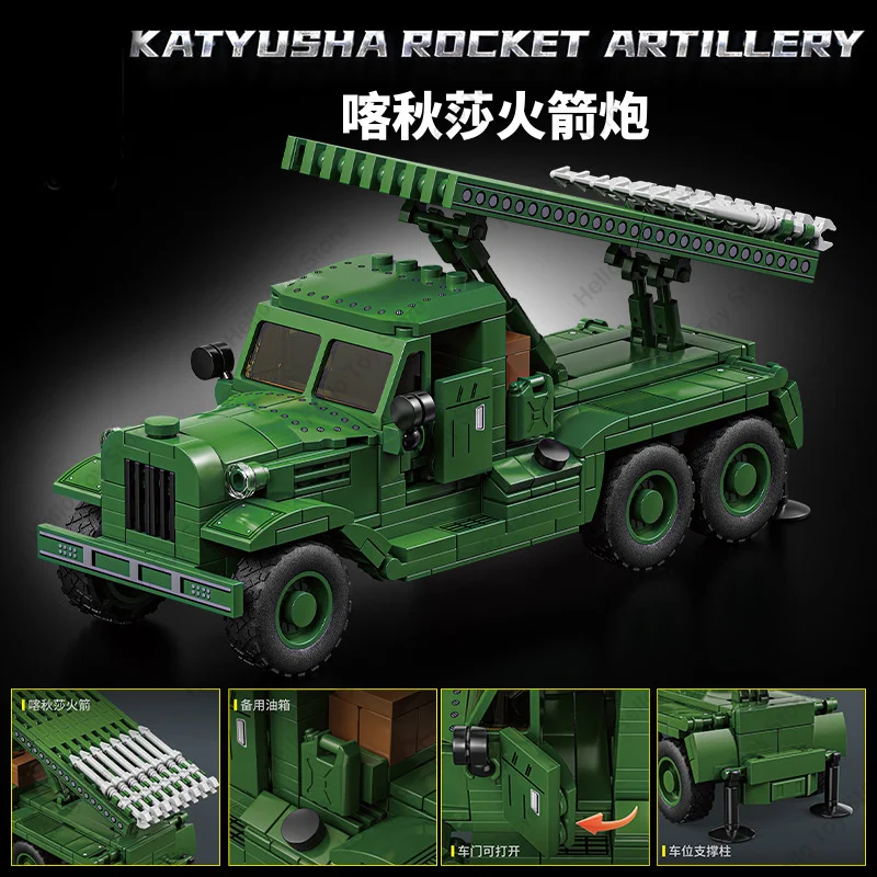 BM-13 Raket Artillerie Sovjet WW2 Militaire Bouwstenen Duitsland OPEL Blitz Truck Model Bricks Leger Wapen Jongens Voor Geschenken Speelgoed