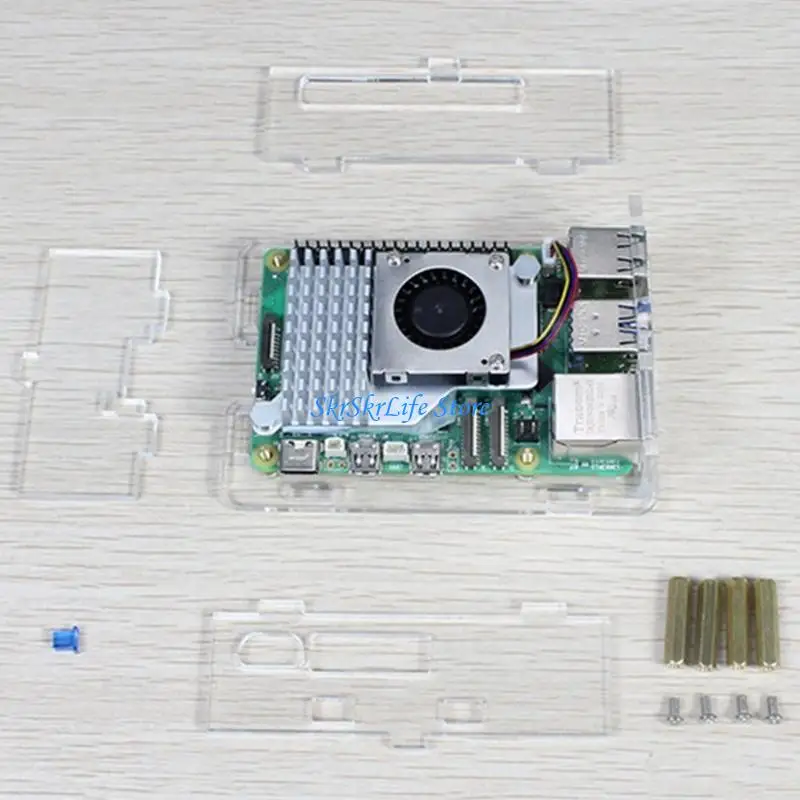 E65E para RPI 5 Case disipación calor acrílico Soporte cubierta cubierta del ventilador enfriamiento.