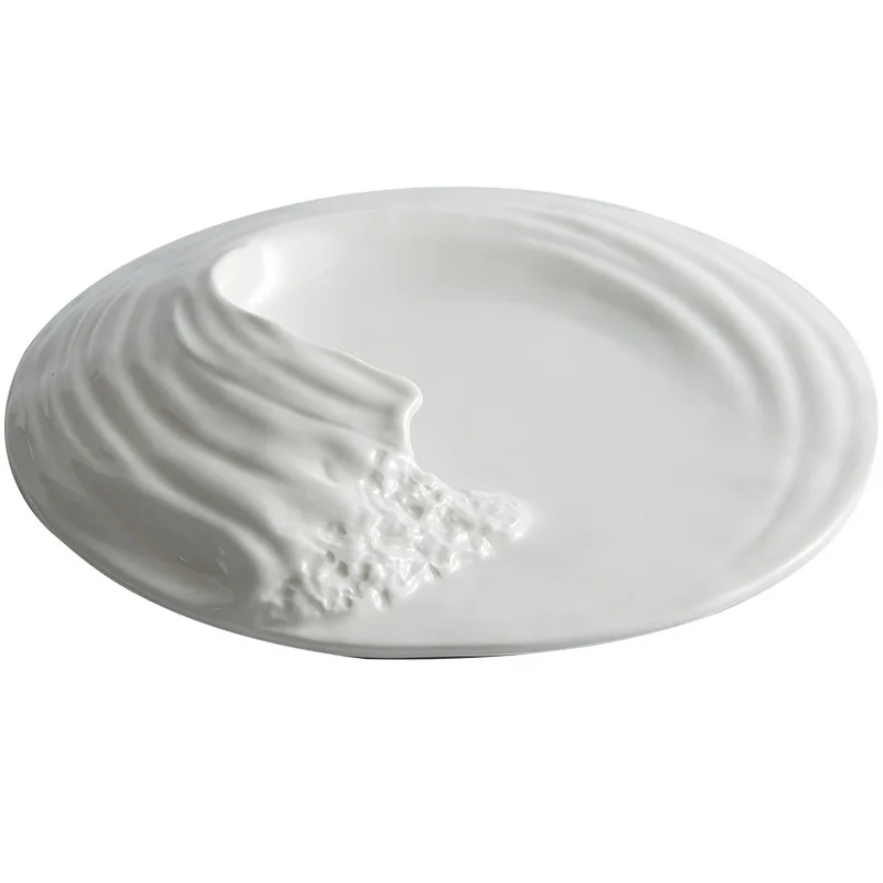 Wave-like Artistic Fusion Tableware Ceramic Western-style Flat Plates Kitchen Irregular-shaped Hotel-like High-end Cold Plate