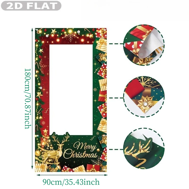 2D شقة 1 قطعة حفلة عيد الميلاد الأخضر كابينة تصوير الدعائم خلفية ، 90x180 سنتيمتر البوليستر هدية الكريسماس صندوق الأيائل تصميم خلفية #2