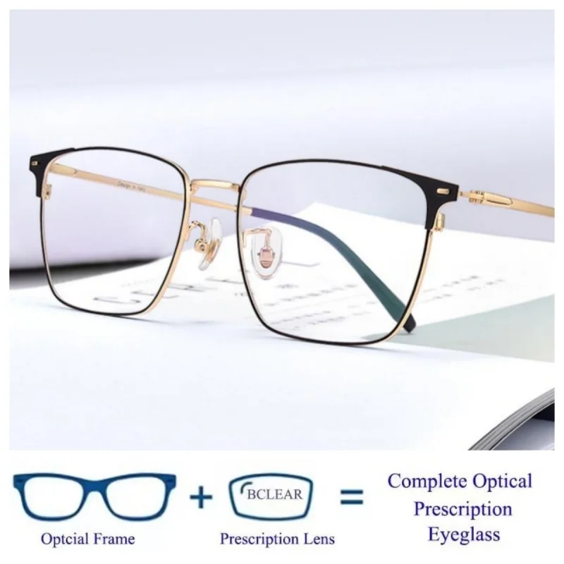 

TGCYEYO Classic Style Retro Square Alloy Optical Frame Fashion Eyebrow Glasses Full Rim Eyeglasses Myopia Hyperopia Spectacles