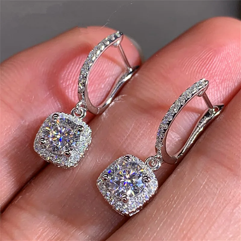 

RAPRGOLD 6.5mm/8mm/9mm Round Moissanite Ladies Square Drop Earring 925 Sterling Silver Trendy Earrings for Women Jewelry Gift