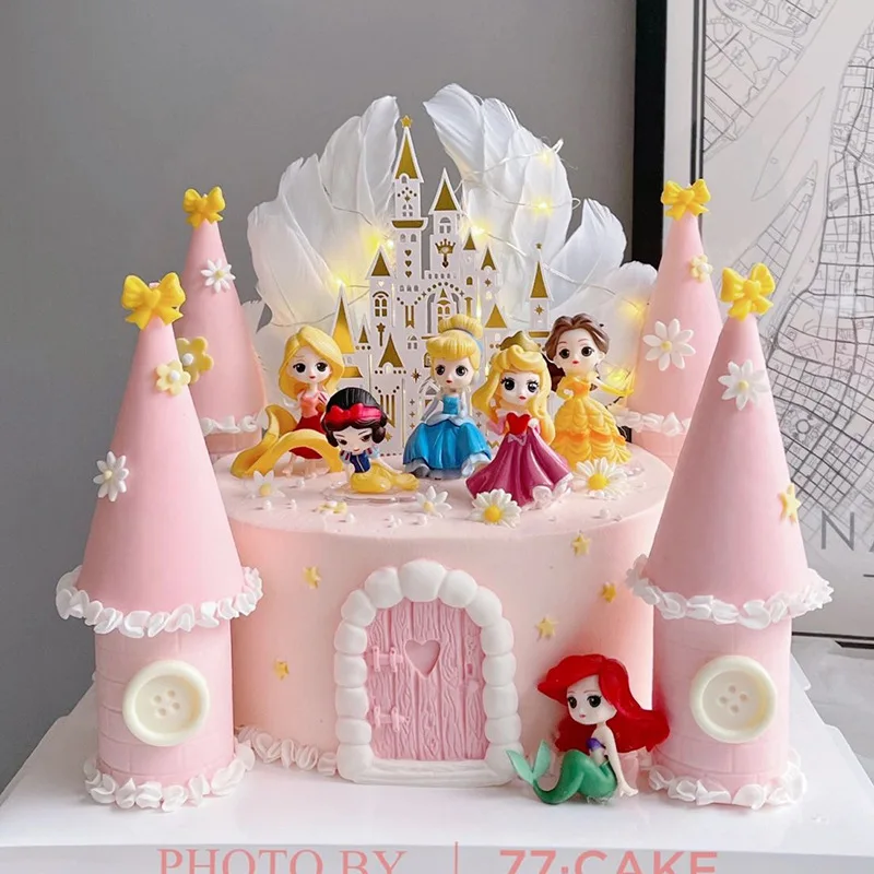 الأميرة البلاستيكية الحلي كعكة الزينة إلسا آنا القلعة كعكة توبر للفتيات استحمام الطفل حفلة عيد ميلاد كعكة ديكور لوازم
