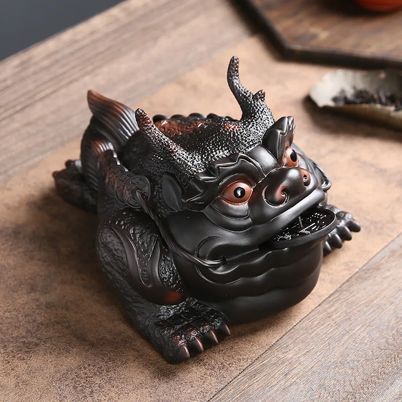 Handmade Large Yixing Clay Golden Toad Tea Ornaments Decoration Boutique Supportable Lucky Three-Legged Dragon Toad Tea Set Tea