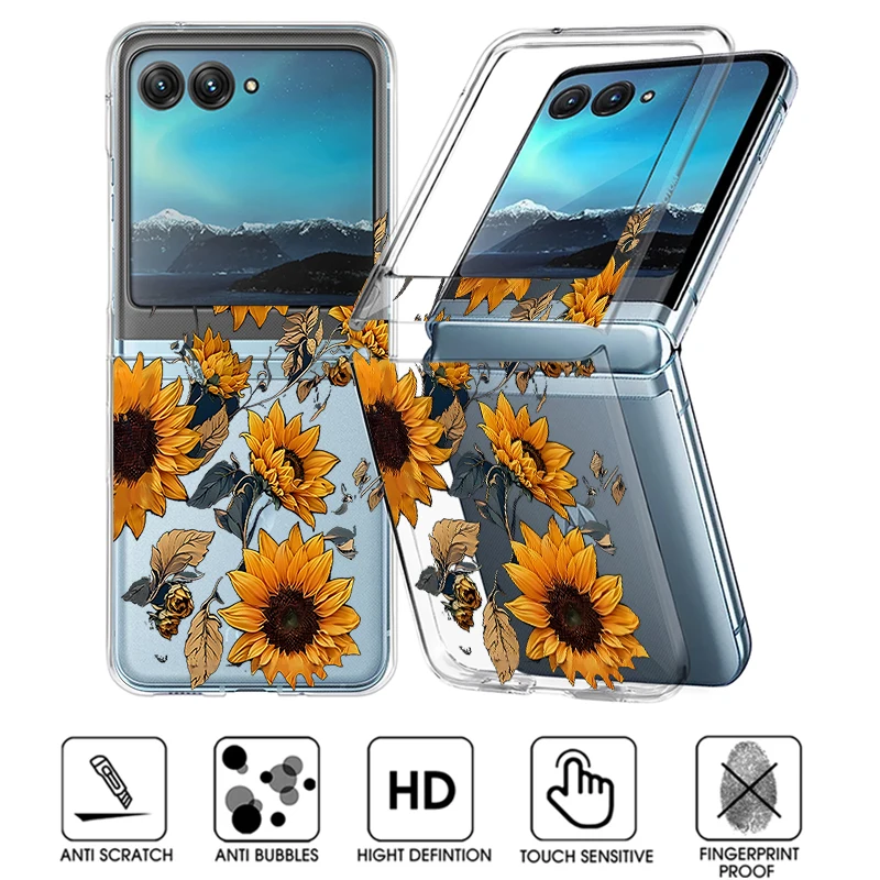Zonnebloemen Patroon Clear Telefoon Case Voor Motorola Razr 50 40 Ultra Razr 40 Razr 50 Schokbestendige Bumper Transparante Opvouwbare Hard Cover