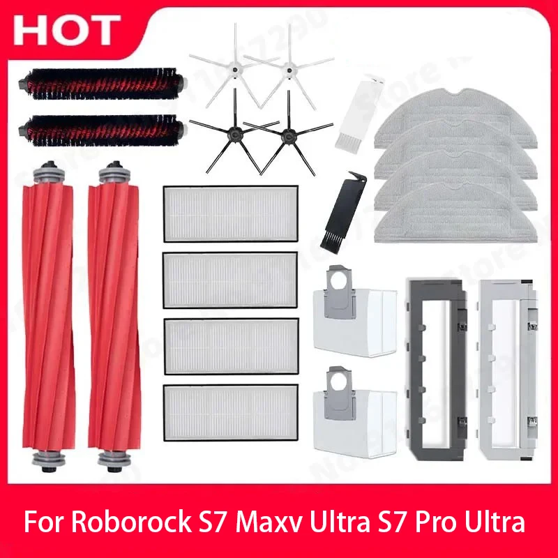 Hauptbürste, Seitenbürste, Mopp, HEPA-Filter, Staubbeutel, Reinigungsrollbürste für Roborock S7 Maxv Ultra S7 Pro Ultra Roboterstaubsauger Zubehör