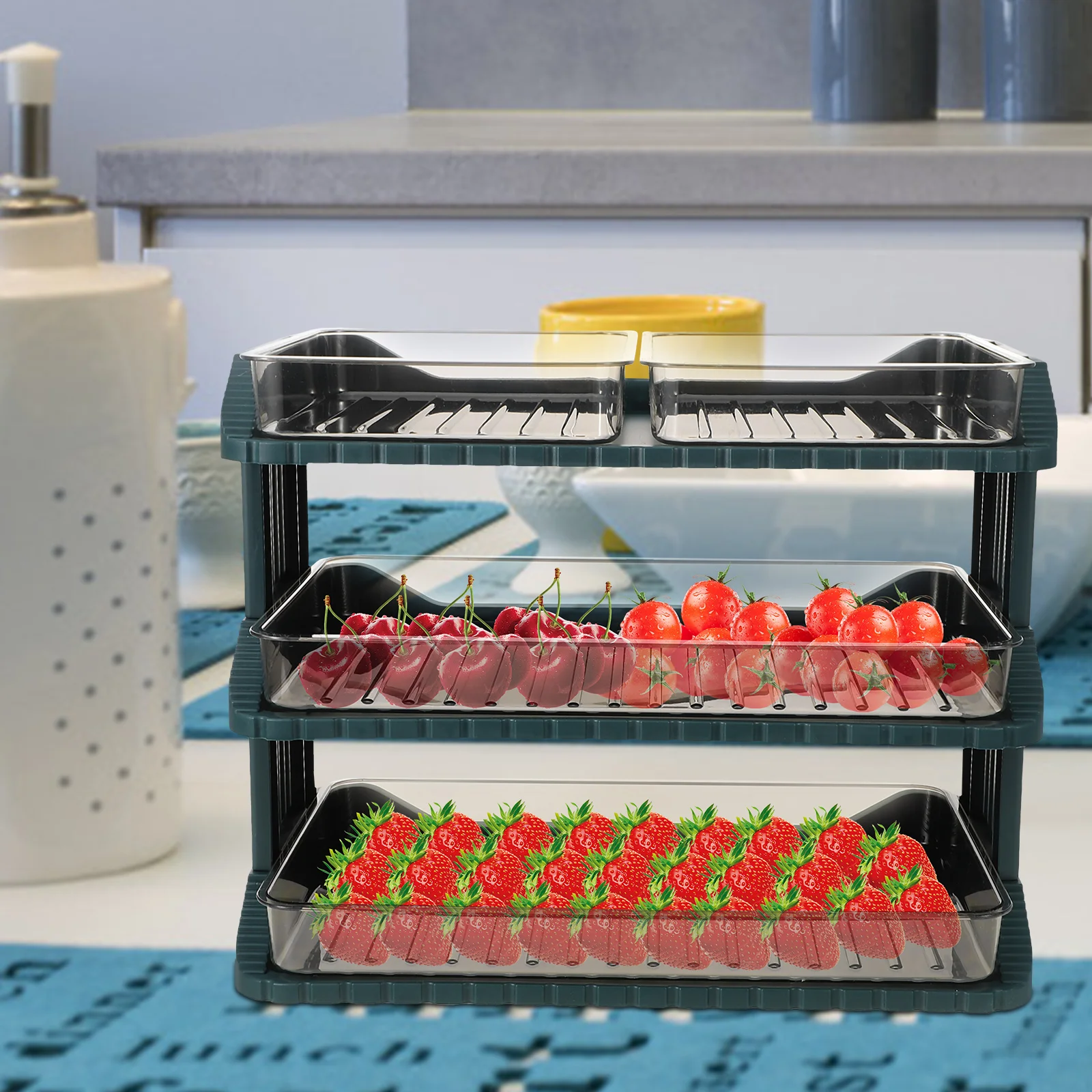 

Multi-layer Storage Tray Kitchen Vegetable Fruit Plastic Hotpot Rack Prepared Dish 3 Layers Stacked Save Space Food Grade