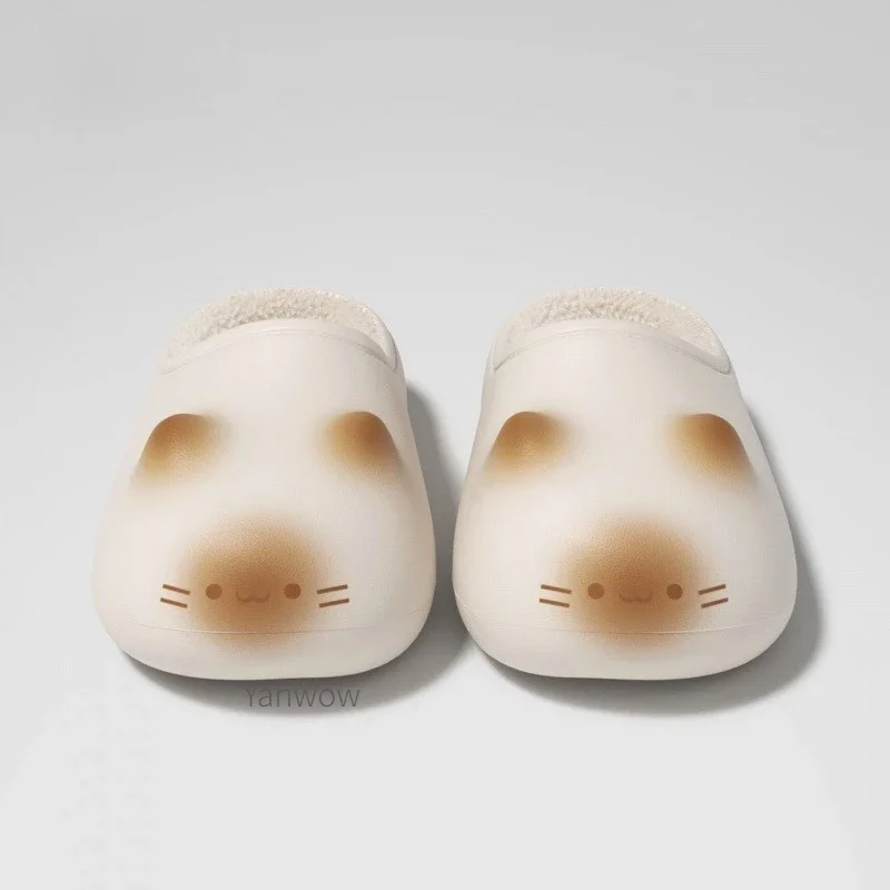 Winter Damen Neue Wasserdichte Niedliche Katzen-Hausschuhe Warme Katzenpfoten-Mules Flauschige Geschlossene Zehenpartie Rutschfeste Indoor-Hausschuhe – Detail 4