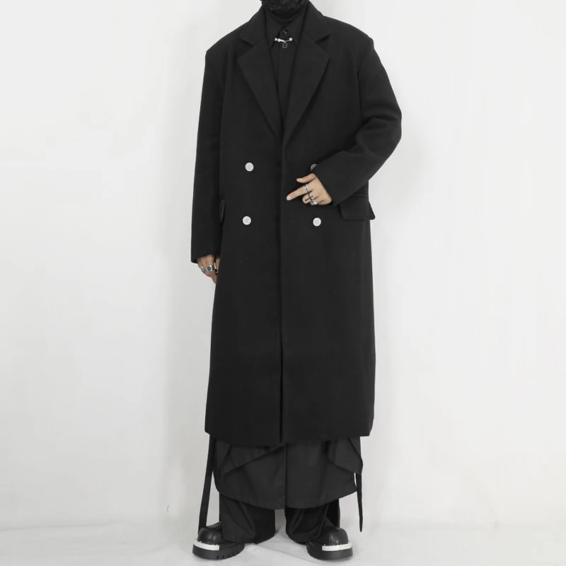 

Autumn and Winter Dark Wear Style Clothes Woolen Coat Men's Clothing Long-Cut Niche Korean Loose Double Breasted