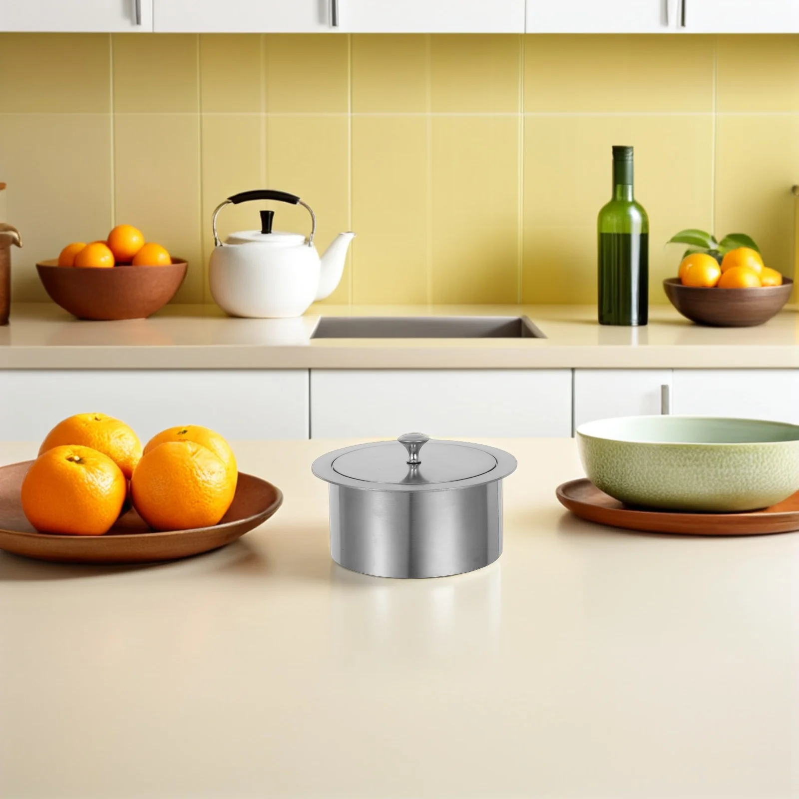 

Встроенная крышка мусорного бака, круглая крышка для мусора на столешнице из нержавеющей стали, замена мусорного отсека для скрытого монтажа - встраиваемая