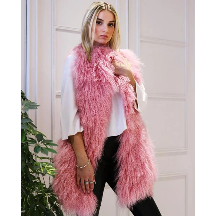 

Real Sheepskin Vest For Women Lamb Fur Coats Mid-Length Luxury Mongolian Fur Vest