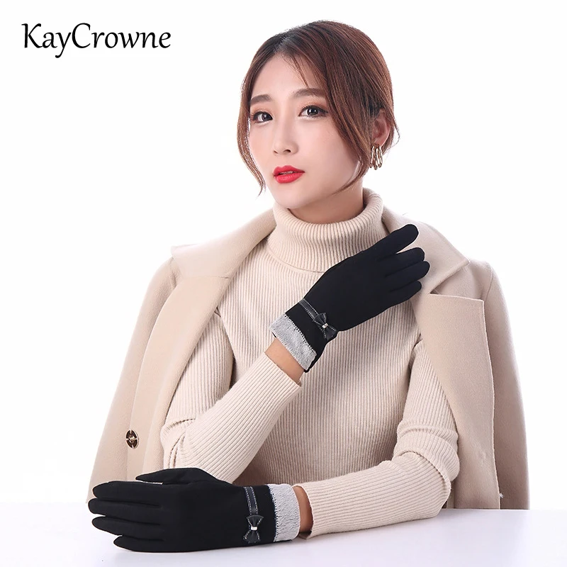 

KayCrowne Fashion Grace Lady Glove Women Winter Elegant Rosette Touch Screen Driving Keep Warm Windproof Black Female Glove G073