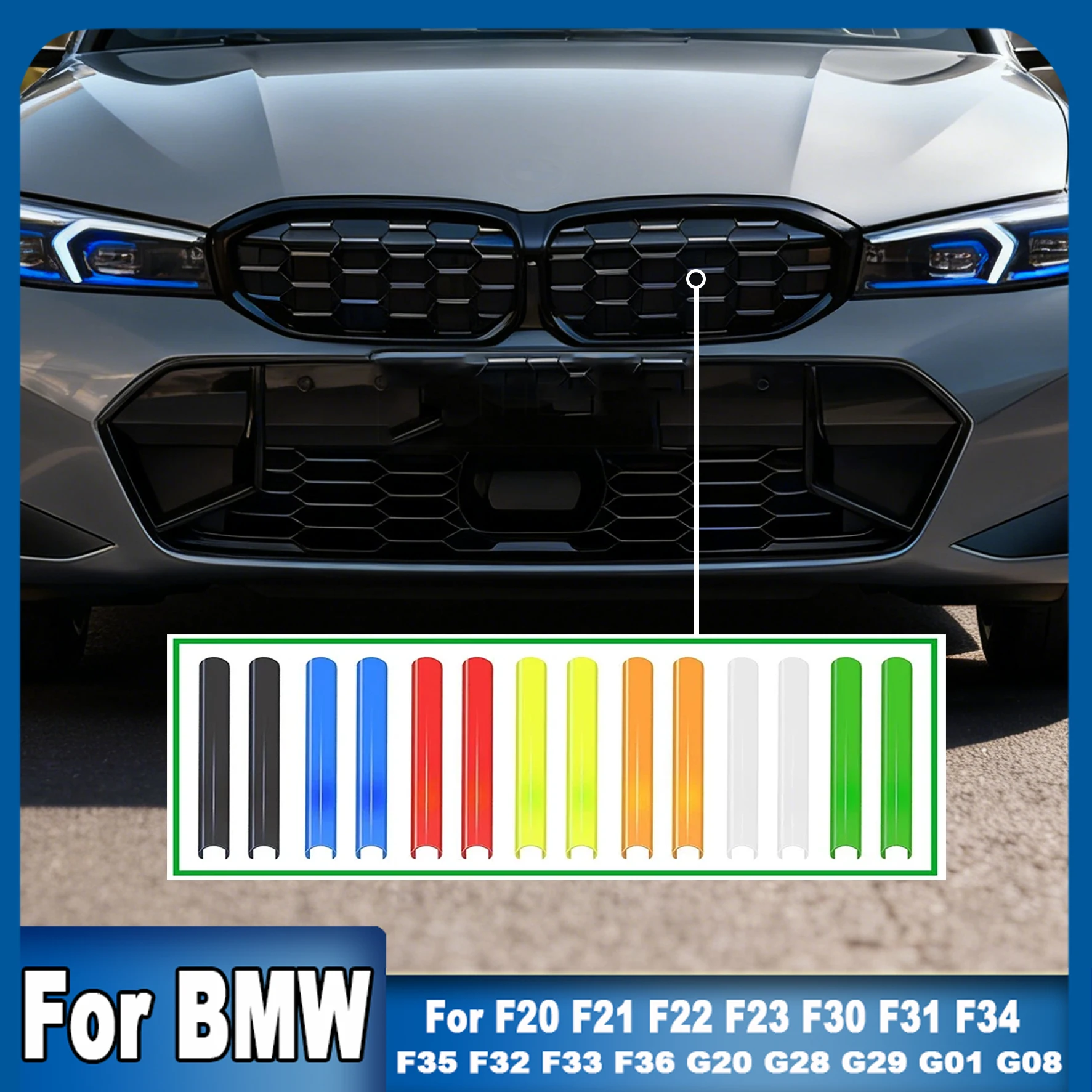2Pcs Sport Sticker Car Front Grille Nose Trim Air Inlet Bar Strip Vent For BMW F20 F21 F22 F23 F30 F31 F32 F33 1 2 3 4 Series