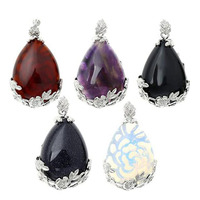 Crystal Water Drop Stone Pendants For Women Necklace DIY Natural Amethyst Rose Quartz Lapis Lazuli Agate Opal Pendant Jewellery