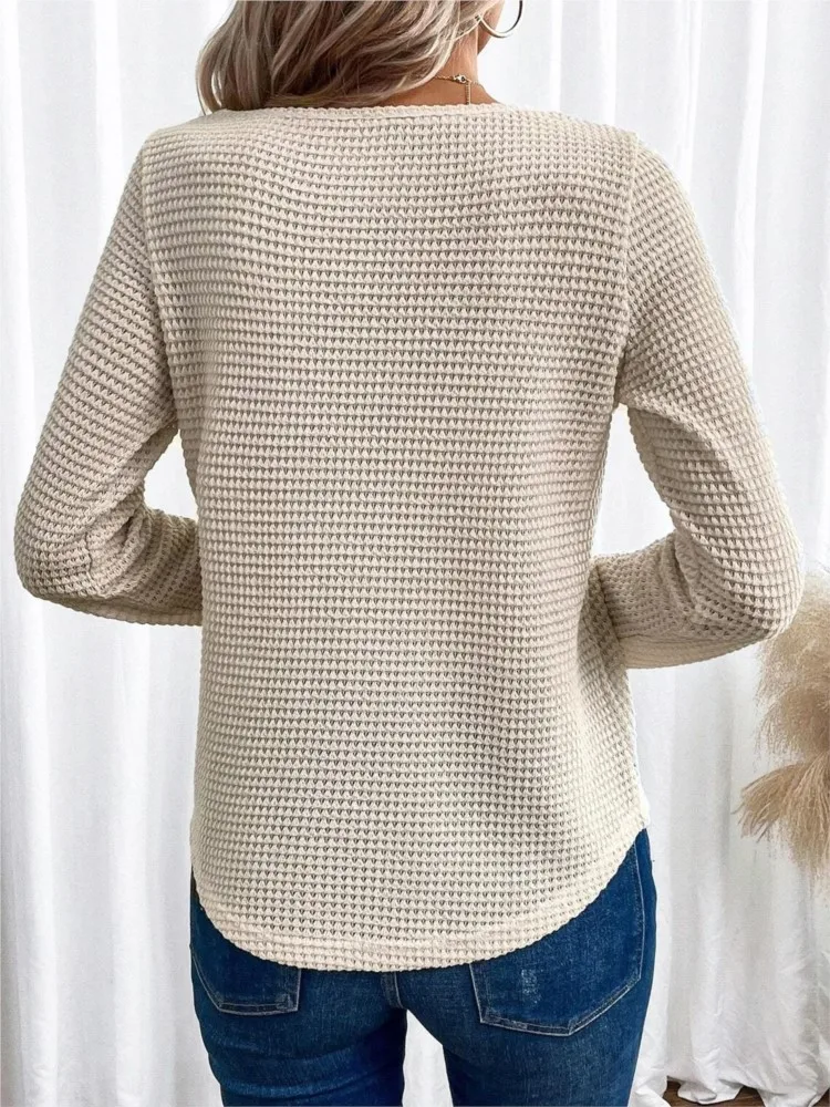 Autumn Winter Knitted Long Sleeved Top Women's Fashion Solid T-shirt Mesh Stitching Casual Loose Office Knitted Pullover Tops