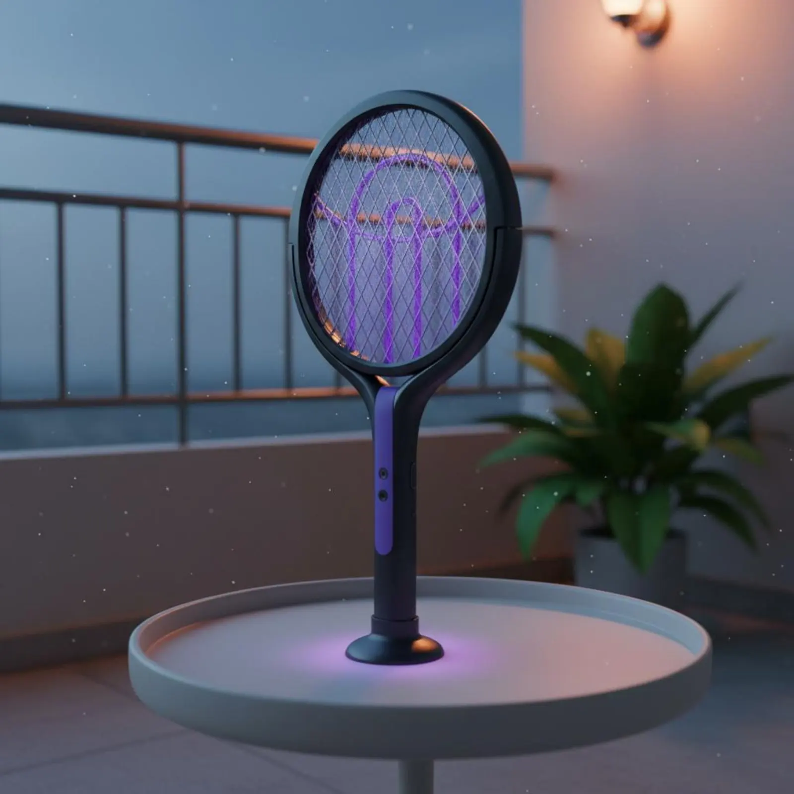 2-in-1 Bug Exterminator Lamp Rotatable Head Battery-Powered Bug Bug Zapping Device Racket Control Device Safety Mesh